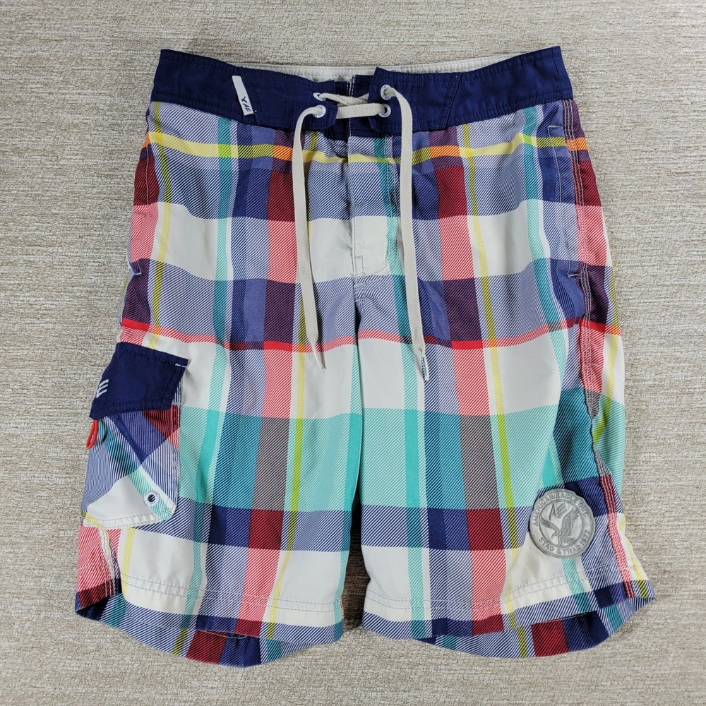 American Eagle Board Shorts Swim Trunks Small Mens Multicolor Plaid Surf Beach